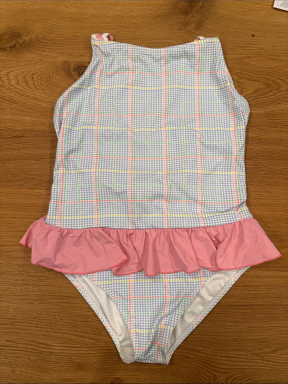 The Beaufort Bonnet Company Girls Pink and Light Blue Gingham One-Piece Swimsuit